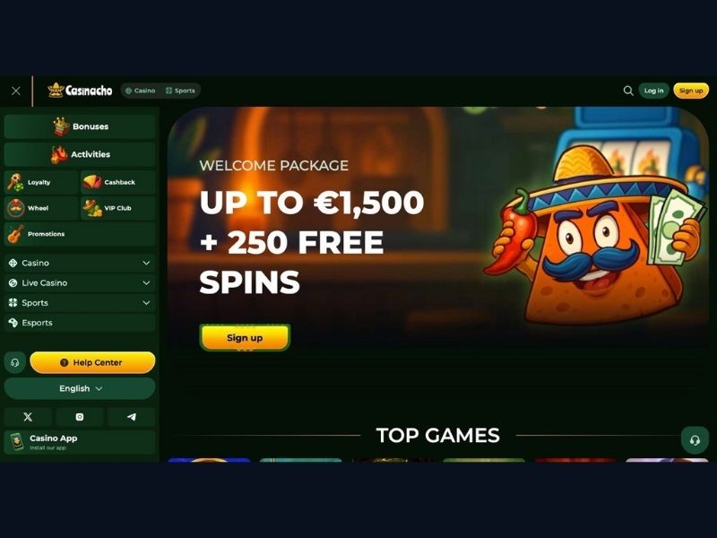 Pacchetto benvenuto e catalogo giochi di Casinacho Casino Nacho Casino per l'Italia